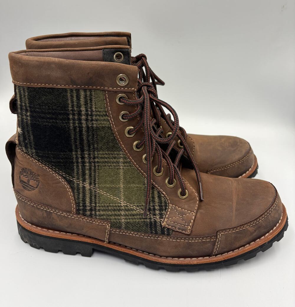 Timberland Earthkeepers Boots Mens Size 9 Brown Leather Smartwool Plaid 74151